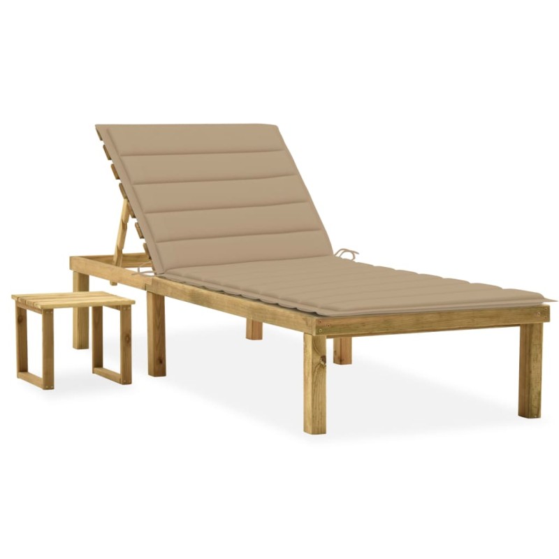 vidaXL Tumbona de jardín con mesa y cojín de madera de pino impregnada vidaXL Tumbona de jardín con mesa y cojín de madera de pino impregnada