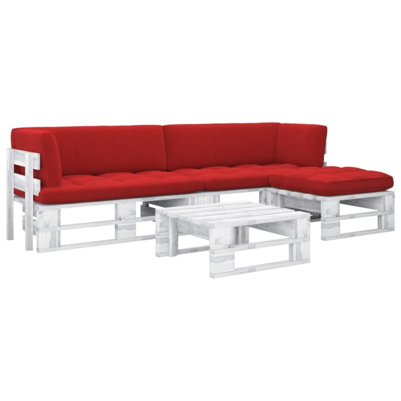 vidaXL Muebles de palés 4 pzas y cojines madera pino impregnada blanco vidaXL Muebles de palés 4 pzas y cojines madera pino impregnada blanco