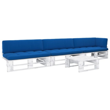 vidaXL Muebles de palés 4 pzas y cojines madera pino impregnada blanco