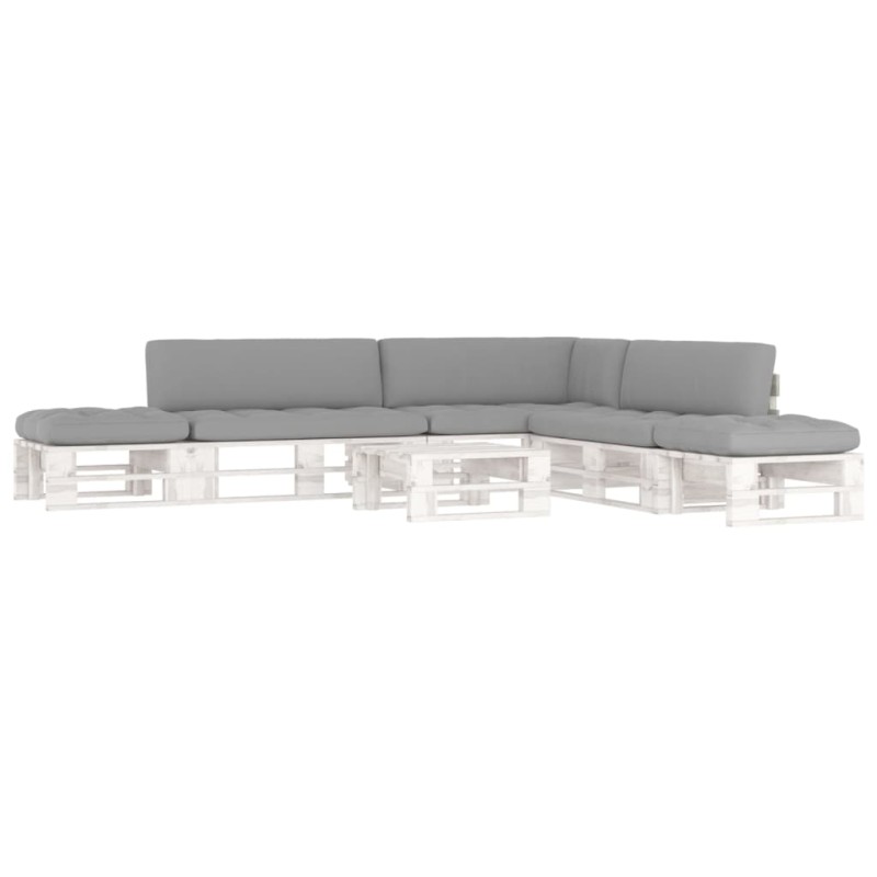 vidaXL Muebles de palés 6 pzas y cojines madera pino impregnada blanco vidaXL Muebles de palés 6 pzas y cojines madera pino impregnada blanco