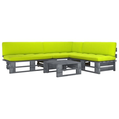 vidaXL Muebles de palets 4 pzas y cojines madera pino impregnada gris
