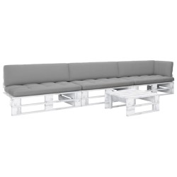 vidaXL Muebles de palés 4 pzas y cojines madera pino impregnada blanco