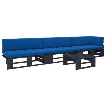 vidaXL Muebles de palets 4 pzas y cojines madera pino impregnada negro