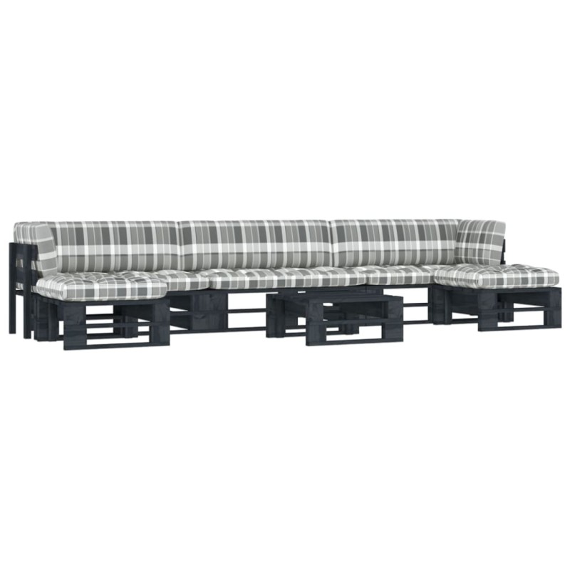 vidaXL Muebles de palés 6 pzas y cojines madera pino impregnada negro vidaXL Muebles de palés 6 pzas y cojines madera pino impregnada negro