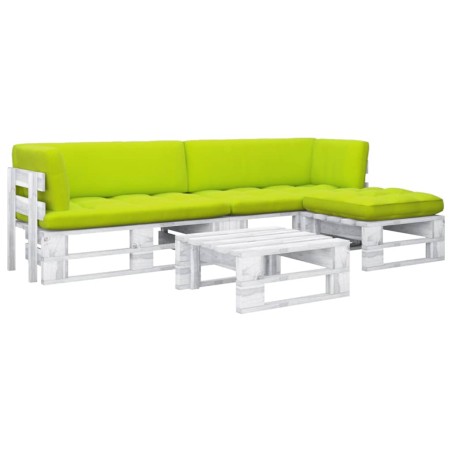 vidaXL Muebles de palés 4 pzas y cojines madera pino impregnada blanco