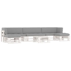 vidaXL Muebles de palés 6 pzas y cojines madera pino impregnada blanco