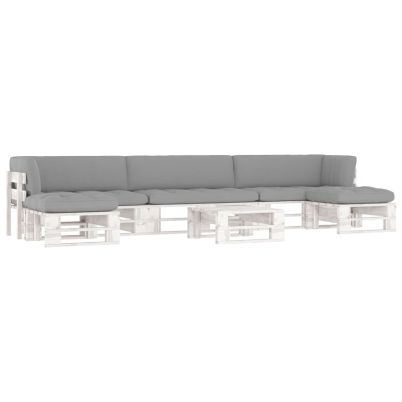 vidaXL Muebles de palés 6 pzas y cojines madera pino impregnada blanco