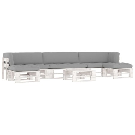 vidaXL Muebles de palés 6 pzas y cojines madera pino impregnada blanco
