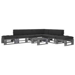 vidaXL Muebles de palets 6 pzas y cojines madera pino impregnada gris