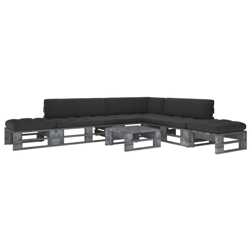 vidaXL Muebles de palets 6 pzas y cojines madera pino impregnada gris vidaXL Muebles de palets 6 pzas y cojines madera pino impregnada gris