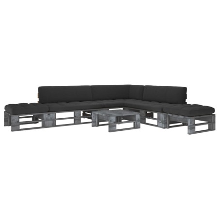 vidaXL Muebles de palets 6 pzas y cojines madera pino impregnada gris