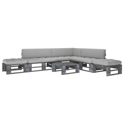 vidaXL Muebles de palets 6 pzas y cojines madera pino impregnada gris