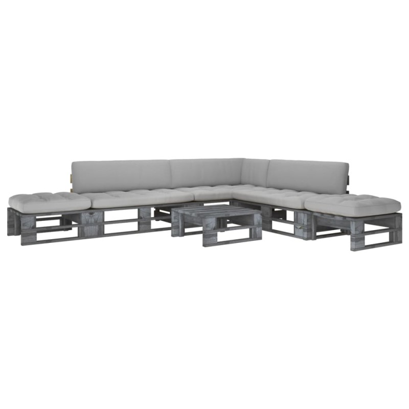 vidaXL Muebles de palets 6 pzas y cojines madera pino impregnada gris