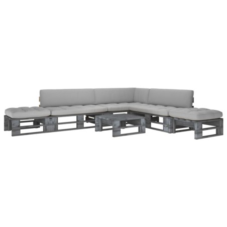vidaXL Muebles de palets 6 pzas y cojines madera pino impregnada gris