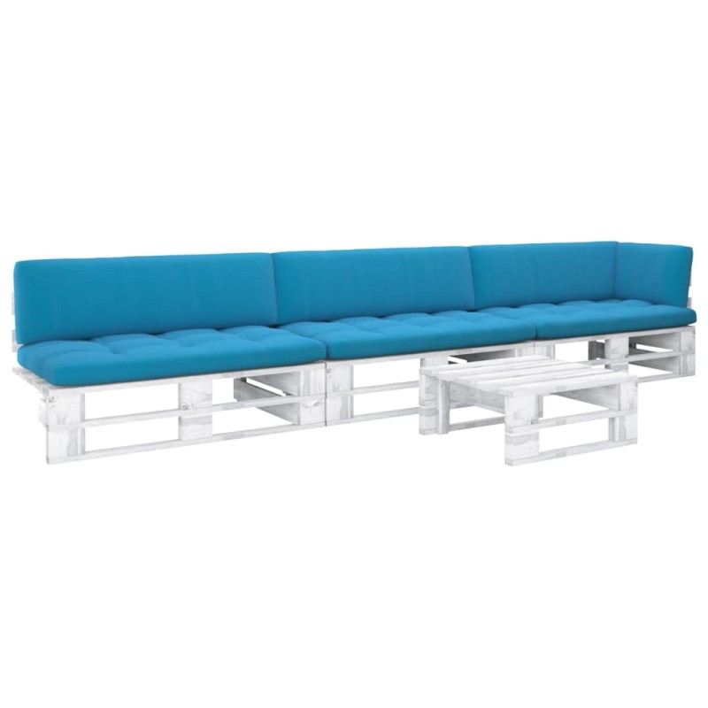 vidaXL Muebles de palés 4 pzas y cojines madera pino impregnada blanco vidaXL Muebles de palés 4 pzas y cojines madera pino impregnada blanco