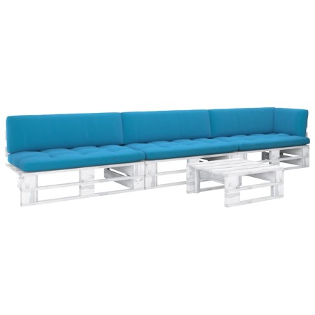 vidaXL Muebles de palés 4 pzas y cojines madera pino impregnada blanco