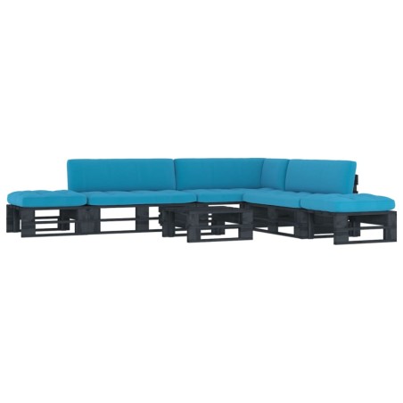 vidaXL Muebles de palés 6 pzas y cojines madera pino impregnada negro
