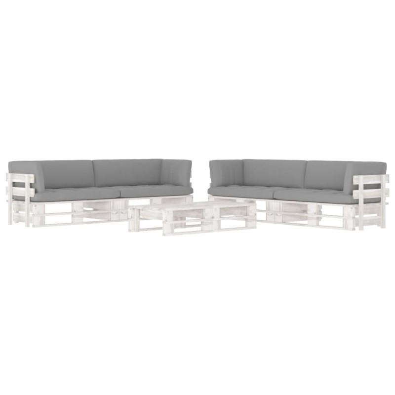 vidaXL Muebles de palés 6 pzas y cojines madera pino impregnada blanco vidaXL Muebles de palés 6 pzas y cojines madera pino impregnada blanco