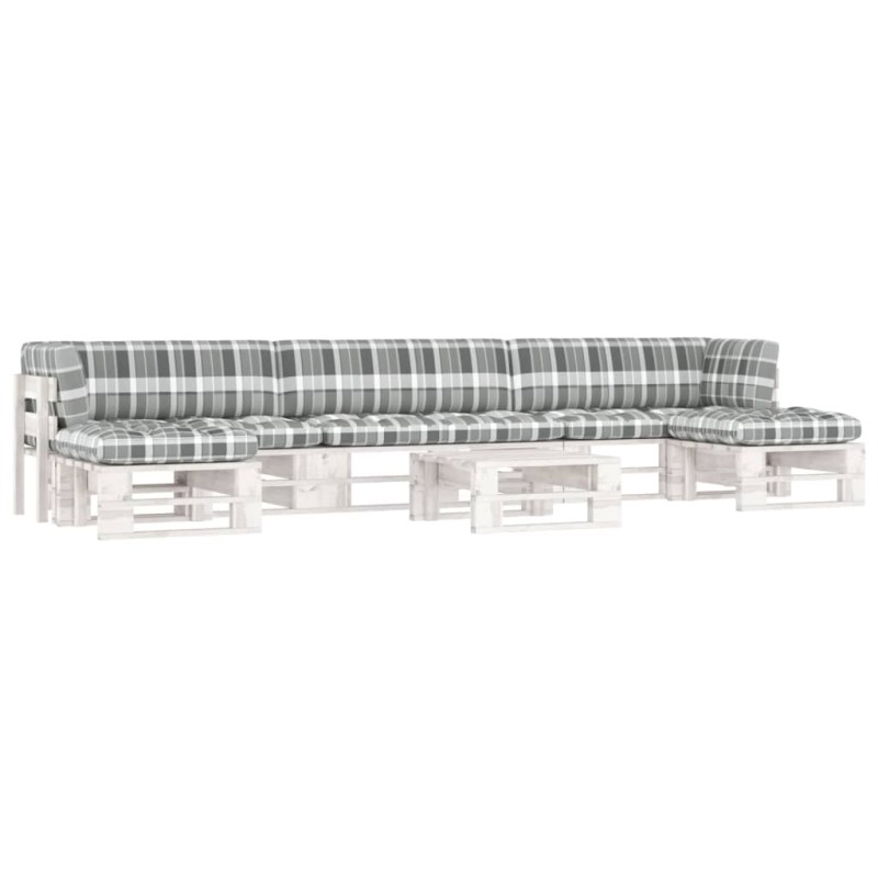 vidaXL Muebles de palés 6 pzas y cojines madera pino impregnada blanco vidaXL Muebles de palés 6 pzas y cojines madera pino impregnada blanco