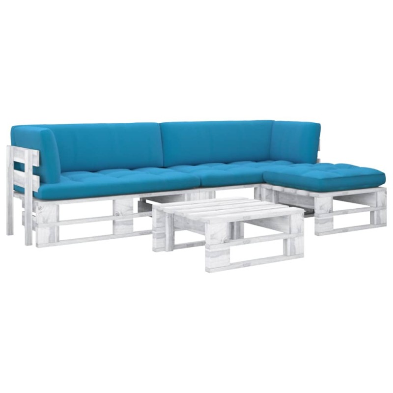 vidaXL Muebles de palés 4 pzas y cojines madera pino impregnada blanco