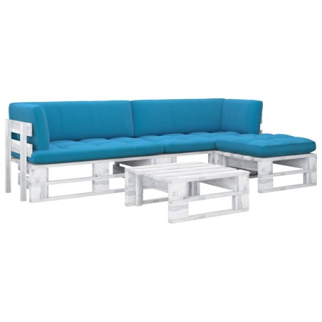 vidaXL Muebles de palés 4 pzas y cojines madera pino impregnada blanco