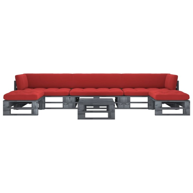 vidaXL Muebles de palets 6 pzas y cojines madera pino impregnada gris vidaXL Muebles de palets 6 pzas y cojines madera pino impregnada gris