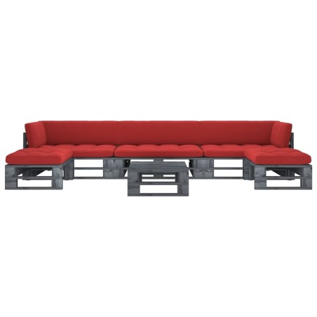 vidaXL Muebles de palets 6 pzas y cojines madera pino impregnada gris