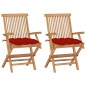 vidaXL Sillas de jardín 2 uds madera maciza de teca con cojines rojos vidaXL Sillas de jardín 2 uds madera maciza de teca con cojines rojos