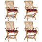vidaXL Sillas de jardín 4 uds madera teca con cojines rojo tinto vidaXL Sillas de jardín 4 uds madera teca con cojines rojo tinto