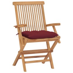 vidaXL Sillas de jardín 4 uds madera teca con cojines rojo tinto