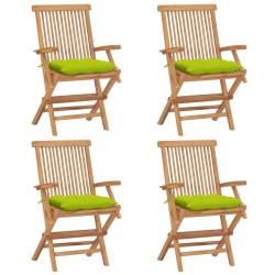 vidaXL Sillas de jardín 4 uds madera de teca y cojines verde brillante