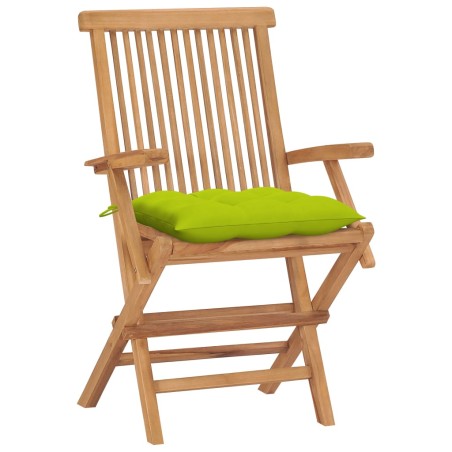 vidaXL Sillas de jardín 4 uds madera de teca y cojines verde brillante