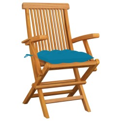 vidaXL Sillas de jardín 6 uds madera teca con cojines azul claro