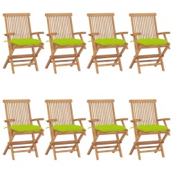 vidaXL Sillas de jardín 8 uds madera teca con cojines verde brillante