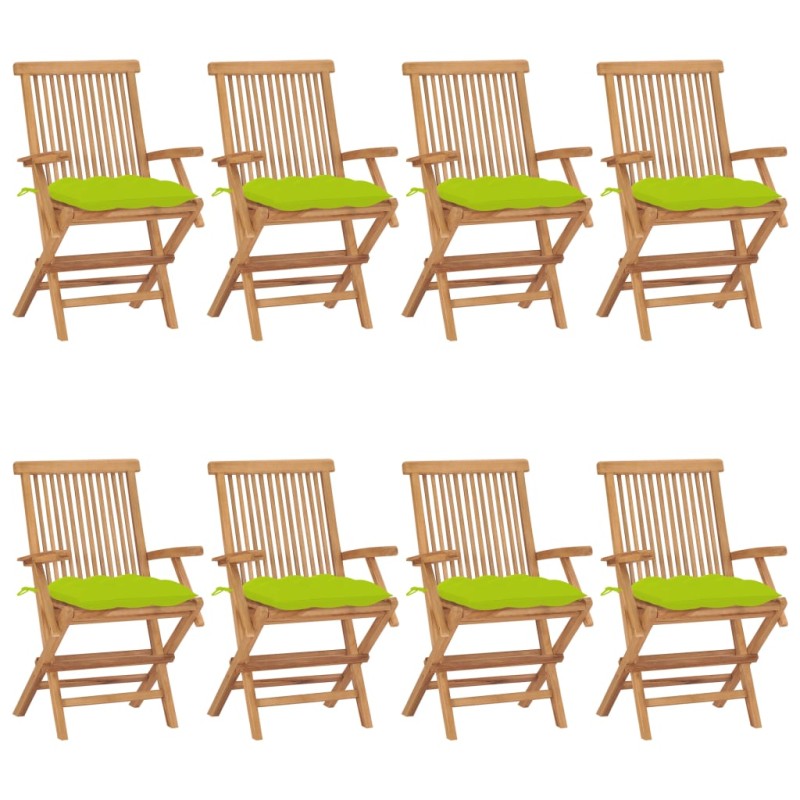 vidaXL Sillas de jardín 8 uds madera teca con cojines verde brillante vidaXL Sillas de jardín 8 uds madera teca con cojines verde brillante