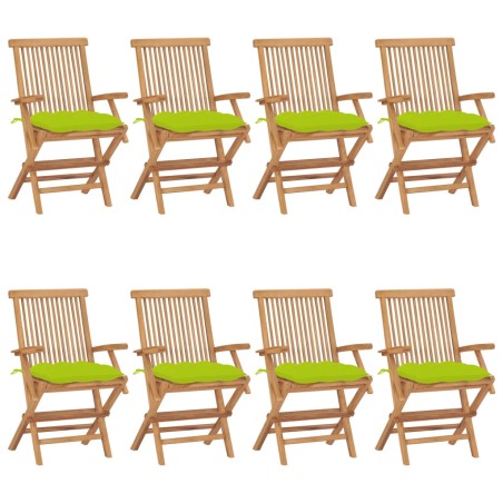 vidaXL Sillas de jardín 8 uds madera teca con cojines verde brillante