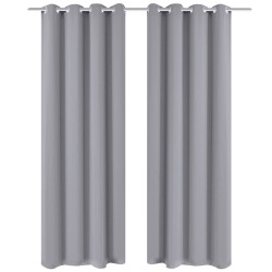 2 cortinas grises oscuras con anillas metálicas, blackout 135 x 245 cm
