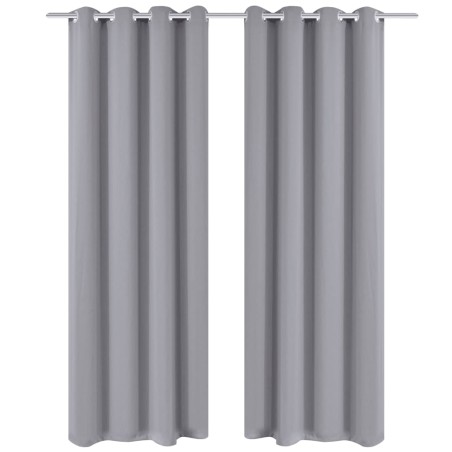 2 cortinas grises oscuras con anillas metálicas, blackout 135 x 245 cm