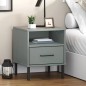 vidaXL Mesita de noche patas de metal madera maciza pino gris OSLO vidaXL Mesita de noche patas de metal madera maciza pino gris OSLO
