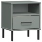 vidaXL Mesita de noche patas de metal madera maciza pino gris OSLO vidaXL Mesita de noche patas de metal madera maciza pino gris OSLO