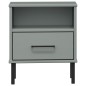 vidaXL Mesita de noche patas de metal madera maciza pino gris OSLO vidaXL Mesita de noche patas de metal madera maciza pino gris OSLO