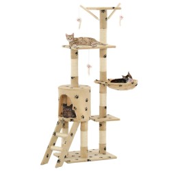 vidaXL Rascador para gatos con poste de sisal 138 cm huellas beige