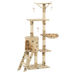 vidaXL Rascador para gatos con poste de sisal 138 cm huellas beige