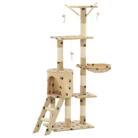 vidaXL Rascador para gatos con poste de sisal 138 cm huellas beige