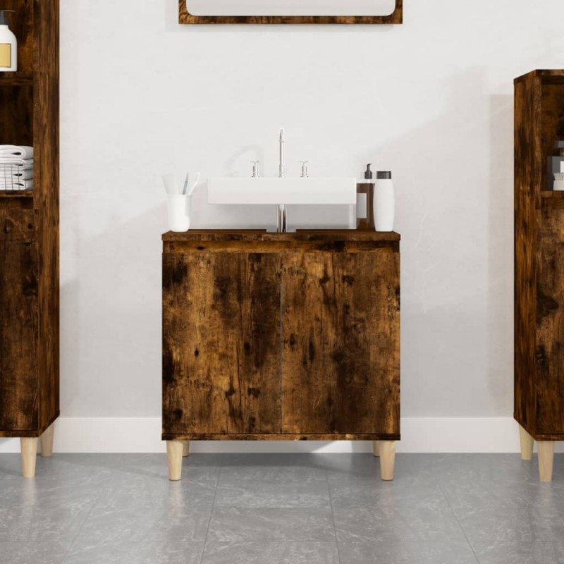 vidaXL Armario de lavabo madera contrachapada roble ahumado 58x33x60cm vidaXL Armario de lavabo madera contrachapada roble ahumado 58x33x60cm