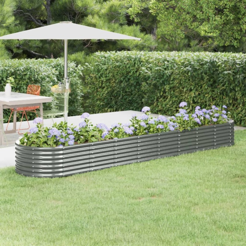 vidaXL Jardinera arriate acero recubrimiento polvo gris 368x80x36 cm vidaXL Jardinera arriate acero recubrimiento polvo gris 368x80x36 cm