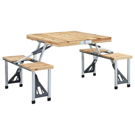 vidaXL Mesa de camping plegable con 4 asientos acero aluminio