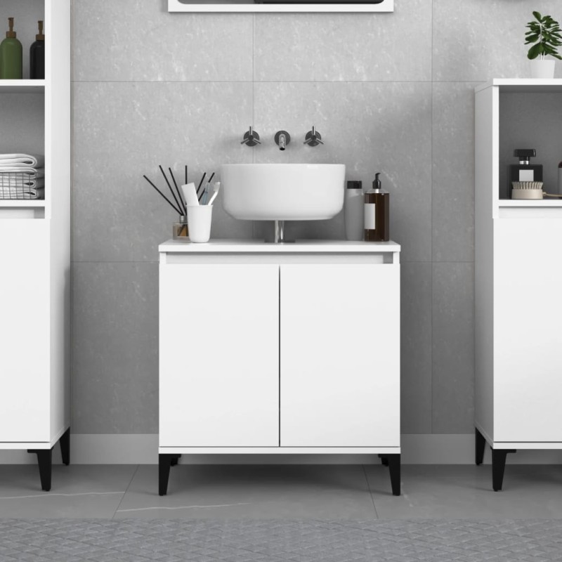 vidaXL Armario de lavabo madera contrachapada blanco brillo 58x33x60cm vidaXL Armario de lavabo madera contrachapada blanco brillo 58x33x60cm