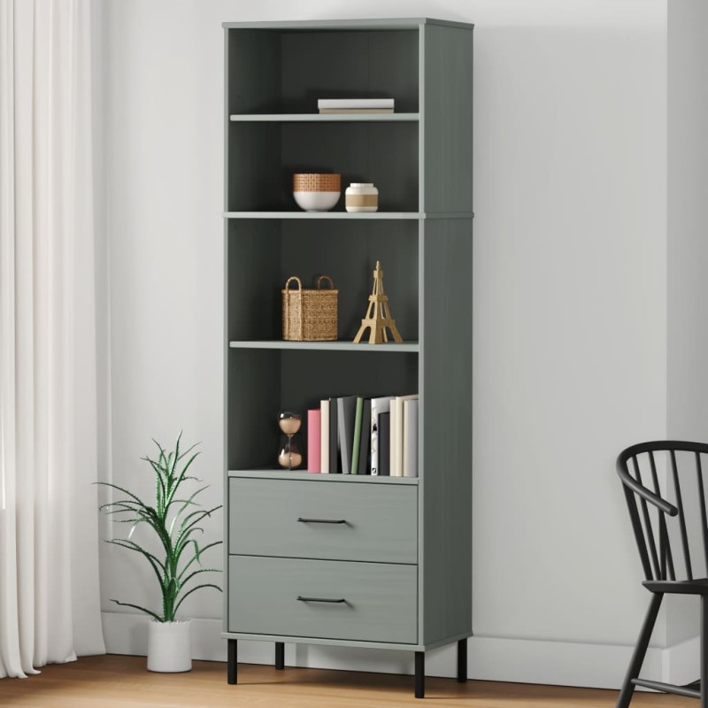 vidaXL Librería con 2 cajones OSLO madera maciza gris 60x35x180 cm vidaXL Librería con 2 cajones OSLO madera maciza gris 60x35x180 cm