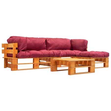 vidaXL Muebles de palets de jardín con cojines rojos 4 piezas madera